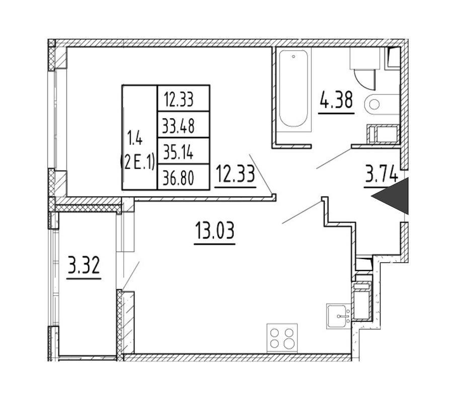 1-комнатная квартира 33.48 м², 12/12 эт., ЖК «Полис Приморский 2»
